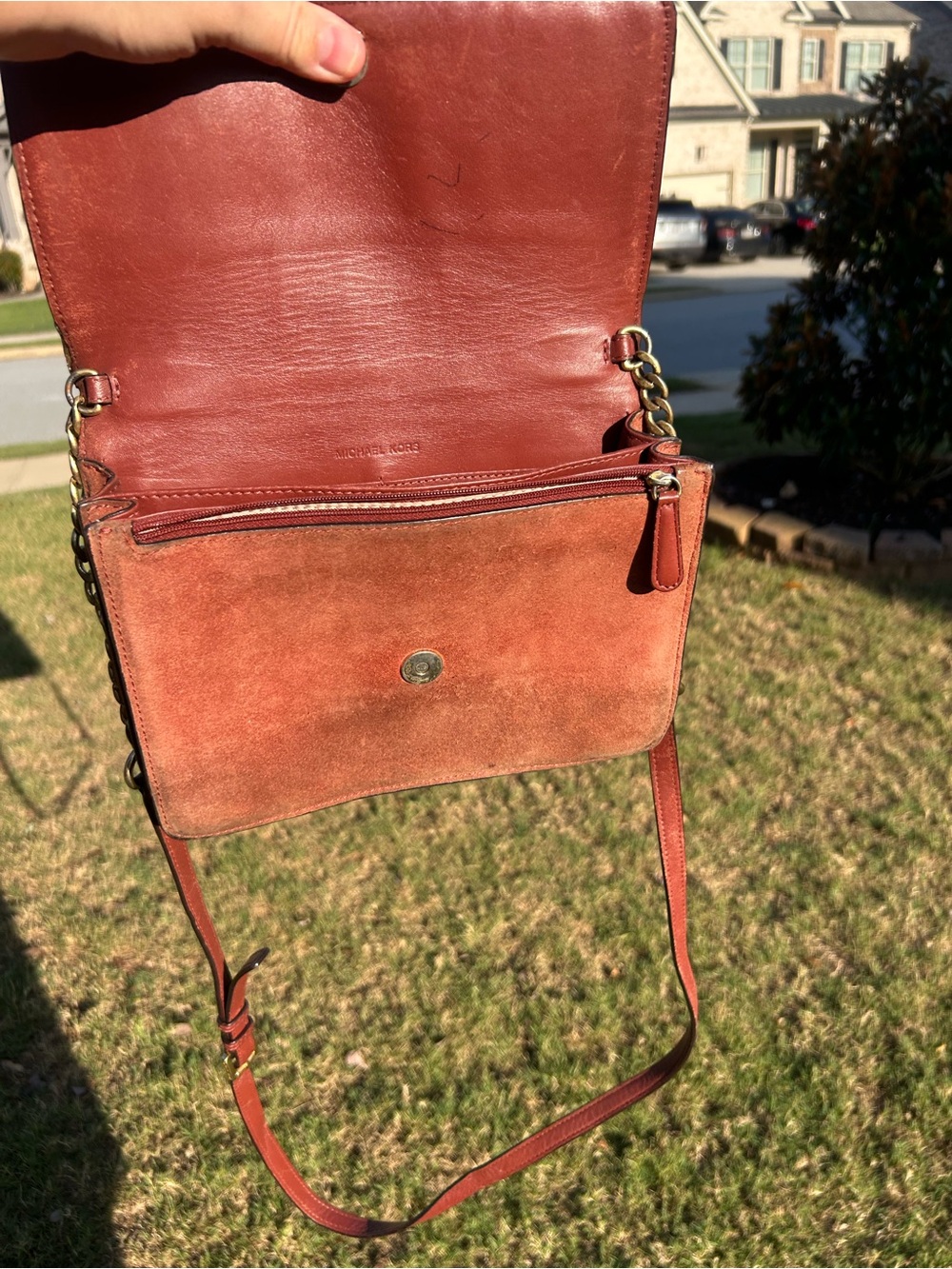 Vintage Michael  Kors Astor Rust/Burnt Orange Leather & Suede Grommet Chain - Picture 8 of 15